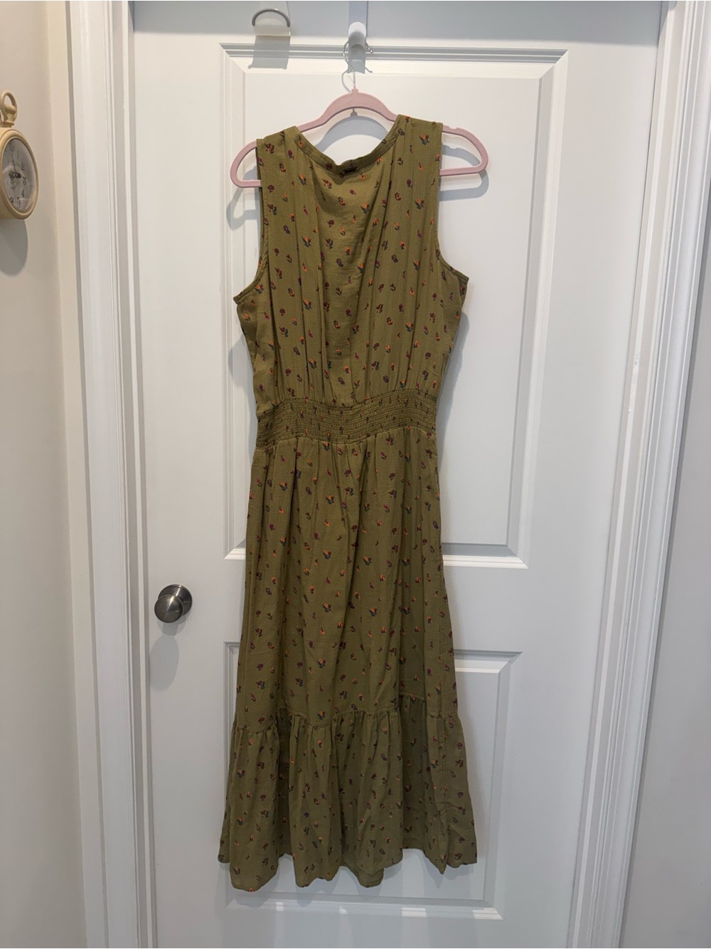 Prana Olive Green Maxi Dress with Orange & Pink Floral Print - Picture 4 of 5